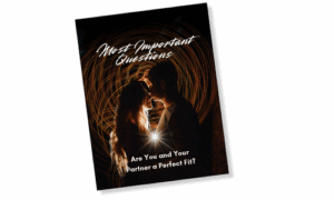 Most important questions to ask your partner graphic showing couple embracing